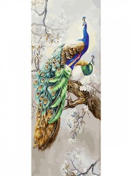 Картина по номерам с цветной схемой на холсте Molly арт.KHS0015 Панно. Павлины на дереве (40 цветов) 35х90 см