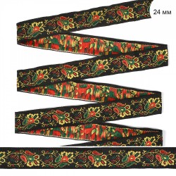 Лента отделочная жаккардовая арт.с1852г17 рис.8933 шир.22-24мм цв.черный в ассортименте уп.25м