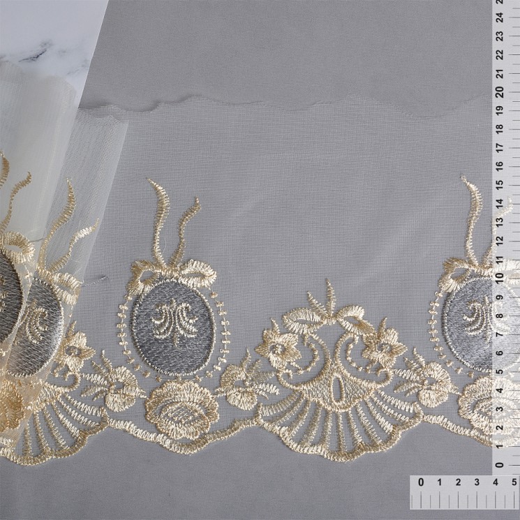 Кружево на сетке арт.TBY.HTEX.12 шир.200мм цв.2 молочный/серый уп.27,4м