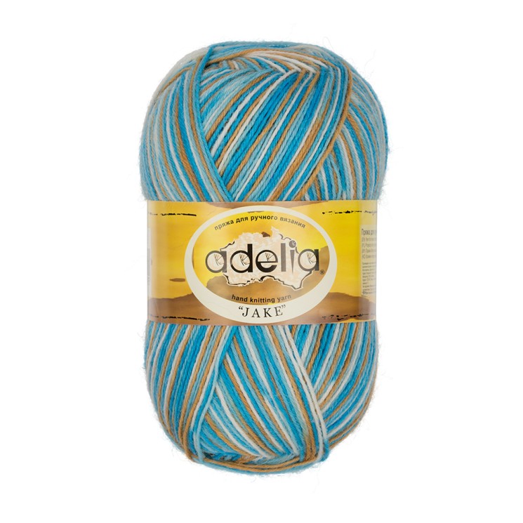 Пряжа ADELIA JAKE (75% шерсть, 25% нейлон) 5х100г/400м цв.22 белый-песочный-бирюзовый-голубой