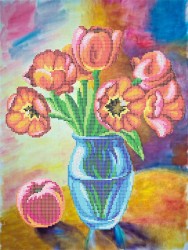 Рисунок на ткани АНГЕЛIКА арт. A559 Натюрморт Тюльпаны и персик 30х40 см