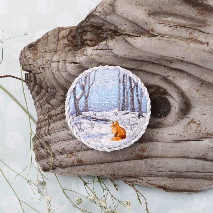Набор для вышивания PANNA "Живая картина" арт. JK-2192 Брошь. Зимний лес 5,5х5,5 см