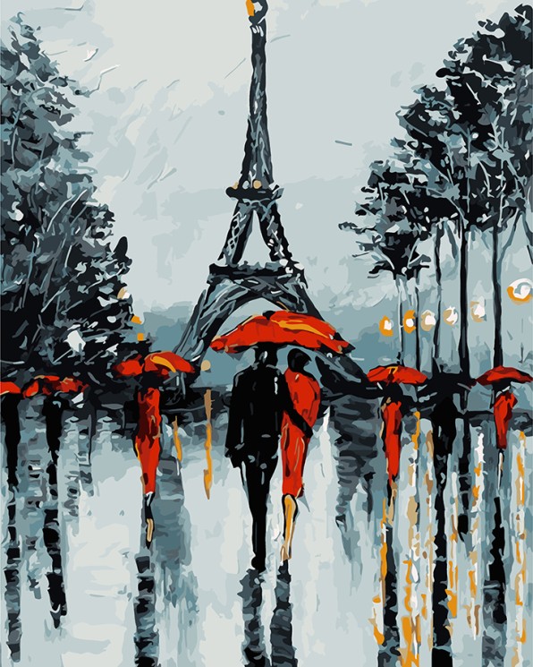 Картины по номерам на дереве DALI ФТ.WS024 Парижские зонтики 40х50 см