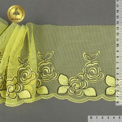 Кружево вышивка на сетке KRUZHEVO арт.TBY.OG74 шир.135мм цв.желтый,правая уп.6м