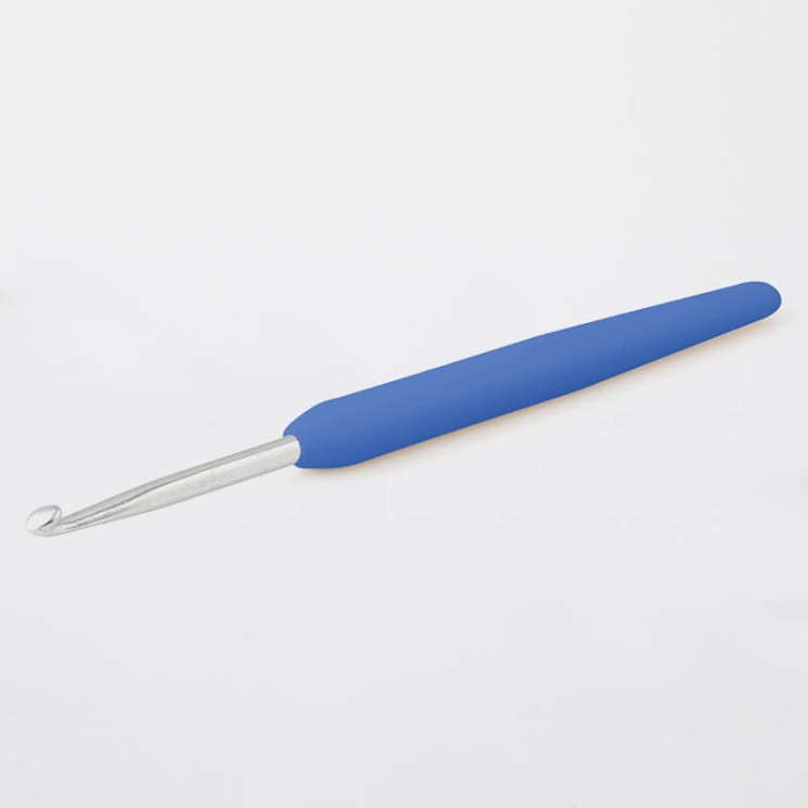 30913 Knit Pro Крючок для вязания с эргономичной ручкой Waves 6мм, алюминий, серебристый/анютины глазки