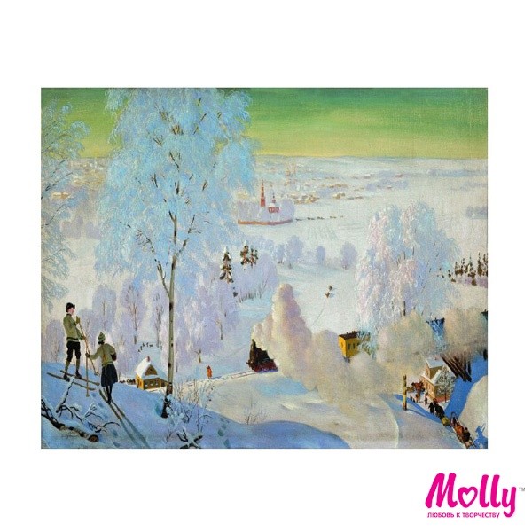 Картины по номерам Molly арт.KH0165 Кустодиев. Лыжники (28 цветов) 40х50 см