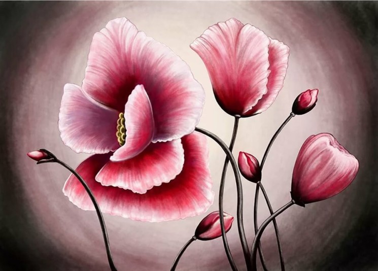 Картины по номерам Molly арт.KH0924 Розовые маки (12 цветов) 15х20 см