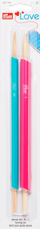 610189 PRYM "Prym Love" Набор для выворачивания 25см (M для кулиски 19-25мм, L для кулиски от 25мм), бамбук/пластик, мята/ярко-розовый, уп. 2 шт.