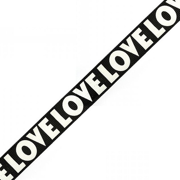 Лента репсовая с рисунком Love арт.TBY.LDRW1506 шир.15мм цв.черный уп.50м