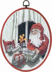Набор для вышивания PERMIN арт.92-0621 Санта и кот 20х26 см