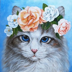 Алмазная мозаика на холсте ГРАННИ арт.Ag2439 Голубоглазый кот в цветах 38х38см
