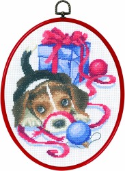 Набор для вышивания PERMIN арт.92-6610 Рождественский щенок 20х26 см