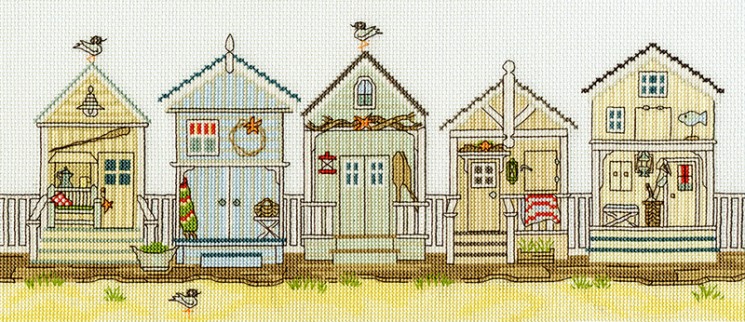 Набор для вышивания Bothy Threads арт.XSS7 New England – Beach Huts (Пляжные домики) 38 х 16 см