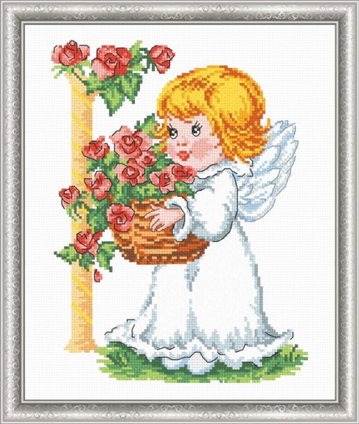 Набор для вышивания ОВЕН арт. 628 Ангелочек с корзиной 19х25 см упак (1 шт)