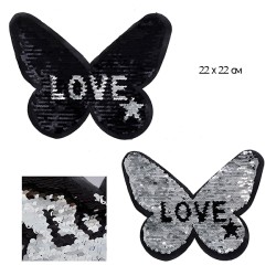 Аппликации пришивные арт.TBY.FLA06 LOVE (бабочка) с двусторонними пайетками 22х22см цв.черный уп.2 шт