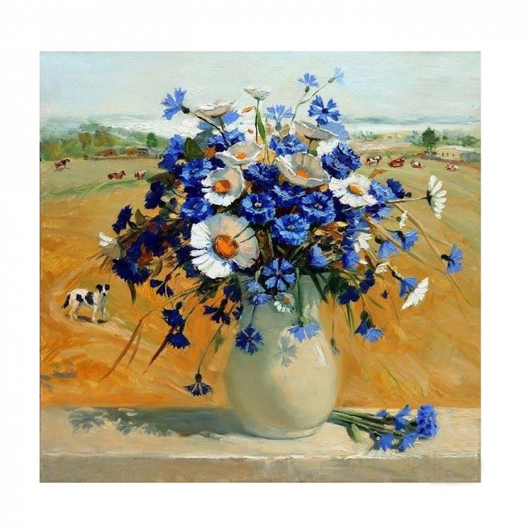 Картины по номерам Molly арт.KH0376 Ромашки с васильками в вазе (17 цветов) 30х30 см упак