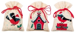 Набор для вышивания VERVACO арт.PN-0162245 Мешочки (саше) Рождественская птица и дом 8х12 см