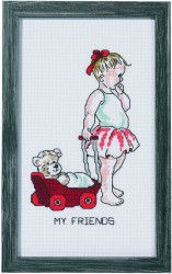 Набор для вышивания PERMIN арт.92-1182 Девочка с куклой 16х28 см
