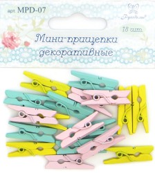Мини-прищепки декоративные "Рукоделие" MPD-07 18шт цв.лимонный, мятный, нежно-розовый