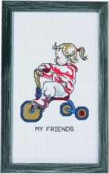 Набор для вышивания PERMIN арт.92-1184 Девочка на трёхколесном велосипеде 16х28 см