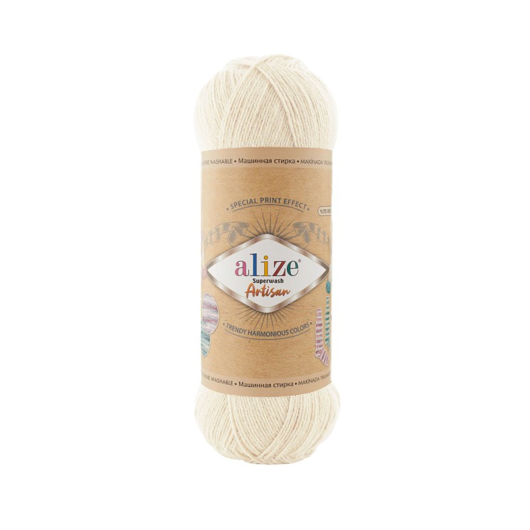 Пряжа для вязания Ализе Superwash Artisan (75% шерсть, 25% полиамид) 5х100г/420м цв.0001 кремовый