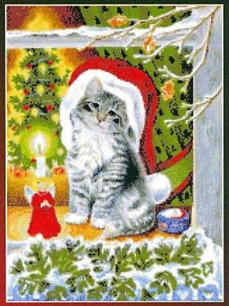 Набор для вышивания KUSTOM KRAFTS арт.99677 Рождественский котёнок 27,9х40,5 см