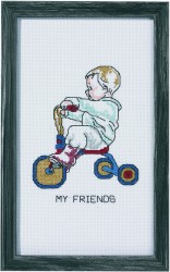 Набор для вышивания PERMIN арт.92-1185 Мальчик на трёхколесном велосипеде 16х28 см