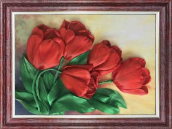 Набор для вышивки лентами КАРОЛИНКА арт. КЛ-3031(н) Тюльпаны 25х32,5 см