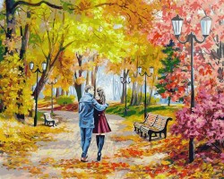 Картины по номерам Белоснежка арт.БЛ.142-AB Осенний парк, скамейка, двое 40х50 см
