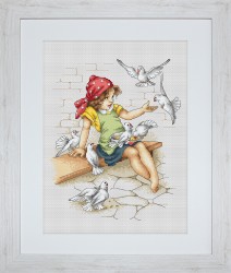 Набор для вышивания LUCA-S арт. B1051 Девочка с голубями 18х22/5 см упак (1 шт)