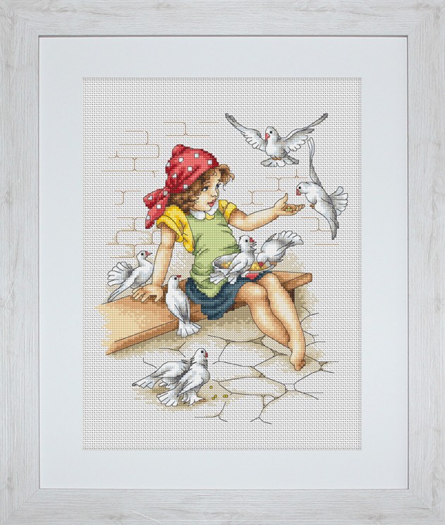 Набор для вышивания LUCA-S арт. B1051 Девочка с голубями 18х22/5 см упак (1 шт)