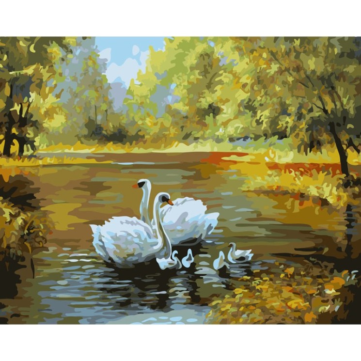Картины по номерам Белоснежка арт.БЛ.312-CG Лебеди в пруду 40х50 см