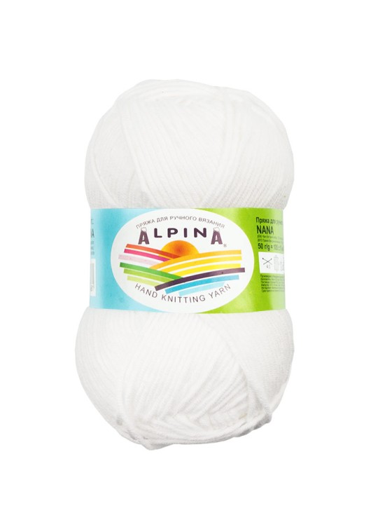Пряжа ALPINA NANA (70% хлопок, 30% полиамид) 10х50г/105м цв.01 белый