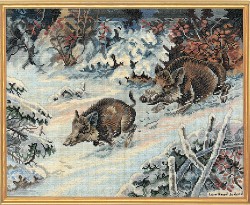 Набор для вышивания EVA ROSENSTAND арт.14-203 Кабанчики в зимнем лесу 35х40 см