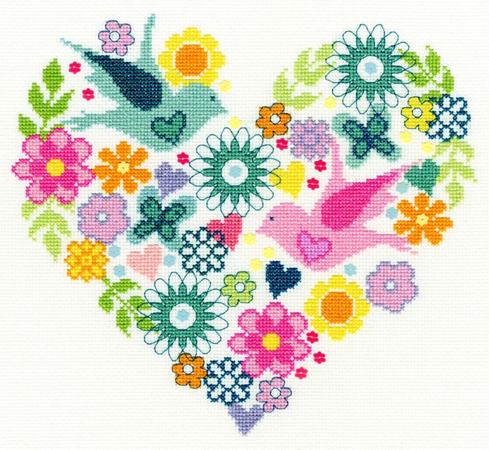 Набор для вышивания Bothy Threads арт.XB1 Heart Bouquet (Цветочное сердце) 25х23 см